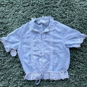 1970's Baby Blue Peasant Blouse Vintage Top
